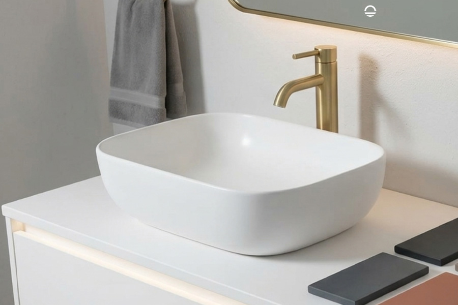 人造石圆形台上盆哑光白实物图