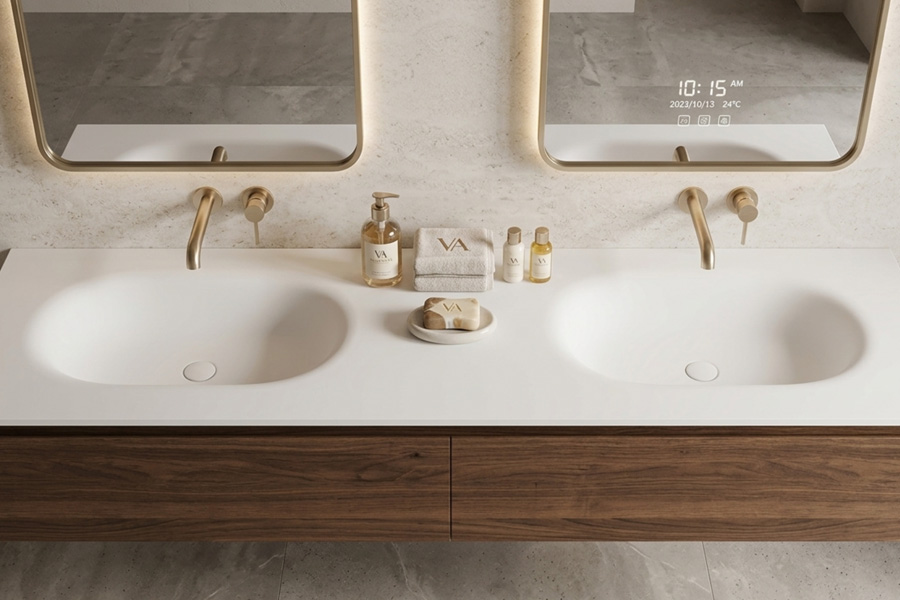 酒店卫生间人造石一体盆安装实景图