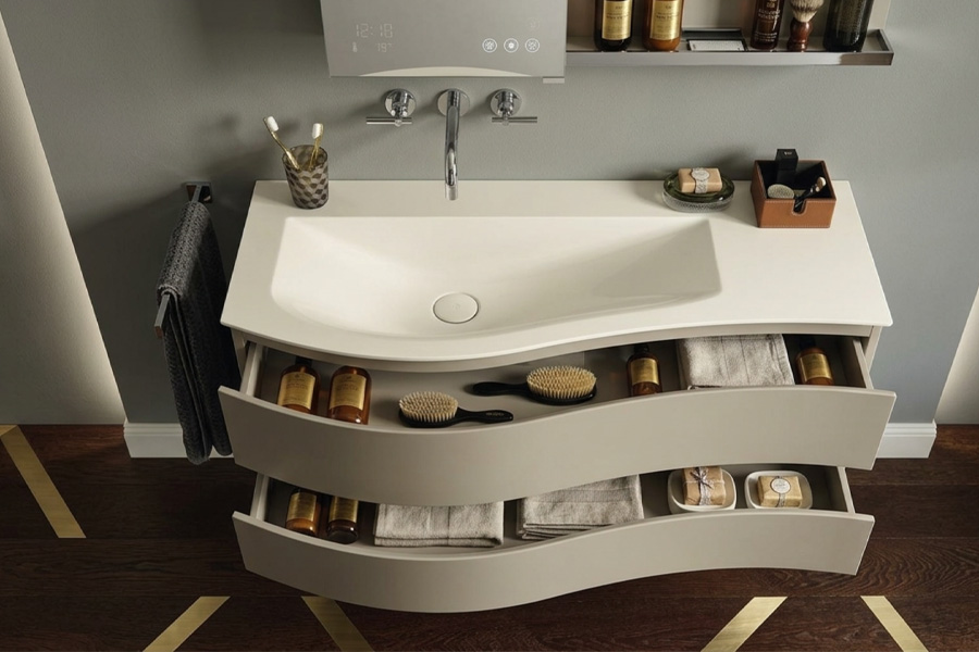 酒店卫生间人造石浴室柜安装实景图