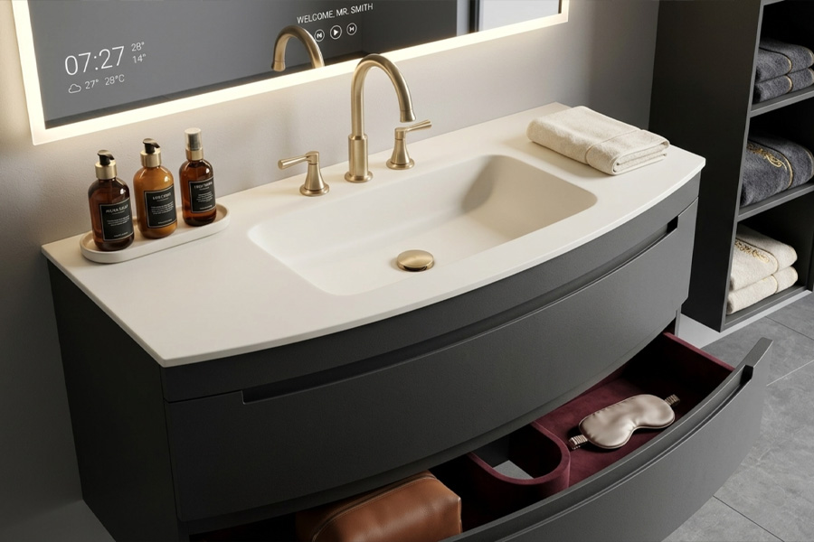  人造i体台室柜整体效果正面图