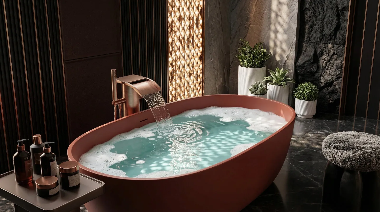 OLEARY人造石浴缸高端酒店工程项目实景图,展示无缝一体成型的奢华质感