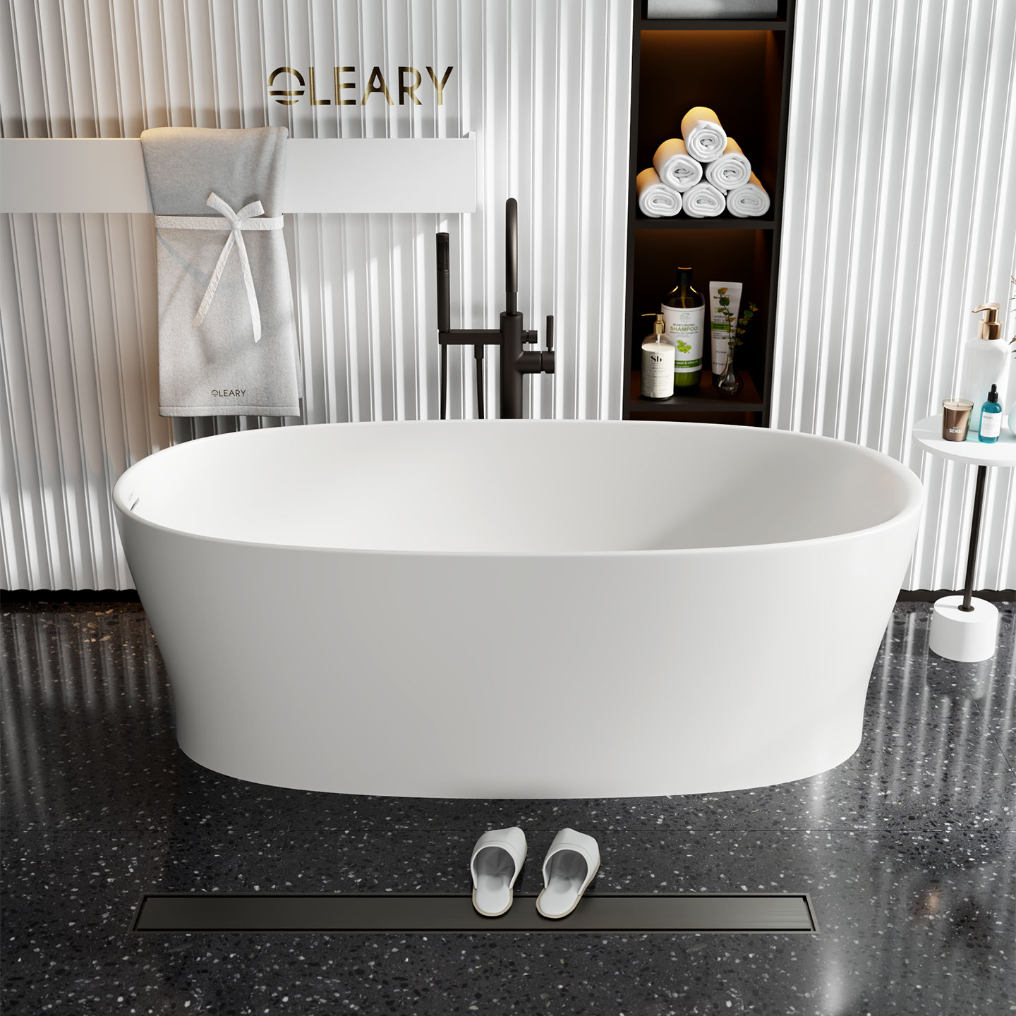 哑光白色独立式人造石浴缸 — 第7张